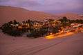 Oasis of Huacachina at night, Ica region, Peru.