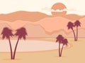 Oasis with palm trees. Desert. Vector