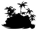 Oasis with palm trees. Jungle rainforest. Nature landscape silhouette. Dense tropical thickets. Isolated on white