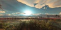 oasis sunset landscape background illustration Royalty Free Stock Photo