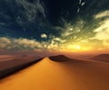 Oasis at sunset in a sandy desert Royalty Free Stock Photo