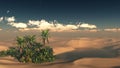 Oasis at sunset in a sandy desert Royalty Free Stock Photo