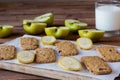 oat biscuits with banana apples home glass of milk