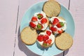 Oat buiscits with cream and fresh strawberries, close up Royalty Free Stock Photo