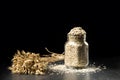 Oat bunch and flakes in flavouring jar Royalty Free Stock Photo