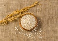 Oat cereal flakes on sackcloth Royalty Free Stock Photo