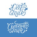 Oat and Coconut milk lettering logo set.