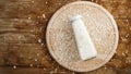 Oat flakes and bottle of fresh milk on a wooden board Royalty Free Stock Photo