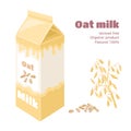 Oat milk in carton box isolated on white background. Vector illustration of plant-based drink Royalty Free Stock Photo