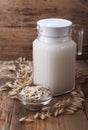Oat milk in glass pitcher Royalty Free Stock Photo