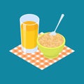 Oat Porridge and fruit juice. Breakfast Healthy food. Vector ill Royalty Free Stock Photo