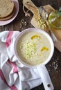 Oat soup with grated cheese and leek Royalty Free Stock Photo