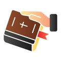 Oath on bible flat icon. Hand on book color icons in trendy flat style. Swear gradient style design, designed for web