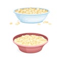 Oatmeal as Whole-grain Food with Rolled Oats in Deep Bowl Vector Set