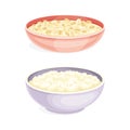 Oatmeal as Whole-grain Food with Rolled Oats in Deep Bowl Vector Set