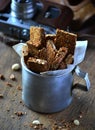 Oatmeal bars with hazelnuts, peanuts and sesame seeds Royalty Free Stock Photo