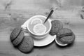 Oatmeal biscuits as pastry for cup of tea with lemon Royalty Free Stock Photo