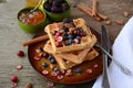 Belgian waffles with jam and berry Royalty Free Stock Photo