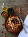 Belgian waffles with jam and berry Royalty Free Stock Photo