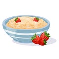 Oatmeal in blue bowl with strawberries. Fruit cereal for breakfast. Vector illustration of a healthy carbohydrate diet