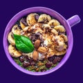 Oatmeal bowl, a healthy breakfast, on dark background