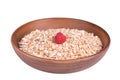 Oatmeal bowl with raspberry isolated