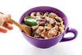 Oatmeal bowl on white background with shadow