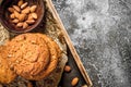 Oatmeal cookies in a bowl with nuts. Royalty Free Stock Photo