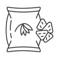 Oatmeal cookies, chips icon in outline style. Oatmeal cereal cooking and fast breakfast are shown. Package of crunchy cakes