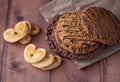 Oatmeal cookies with chocolate on a brown paper and sweet cookies in the shape of a heart Royalty Free Stock Photo