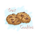Oatmeal cookies with chocolate drops and nuts.