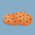 Oatmeal cookies with chocolate pieces. Vector illustration of tasty brown biscuits with in flat cartoon style.