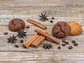 Oatmeal cookies, cinnamon, coffee and star anise Royalty Free Stock Photo