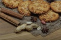 Oatmeal cookies close up on sackcloth Royalty Free Stock Photo
