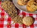 Oatmeal cookies with husk whole oats in scoop