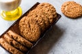 Oatmeal Cookies made with sesame, fig, cinnamon, peanut and sunflower seeds and milk.