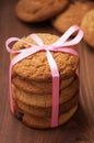 Oatmeal cookies with pink ribbon