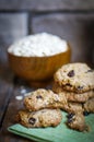 Oatmeal cookies with raisins on wooden background,vintage Royalty Free Stock Photo