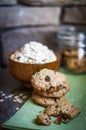 Oatmeal cookies with raisins on wooden background,vintage Royalty Free Stock Photo