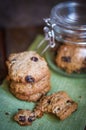 Oatmeal cookies with raisins on wooden background,vintage Royalty Free Stock Photo