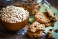 Oatmeal cookies with raisins on wooden background,vintage Royalty Free Stock Photo