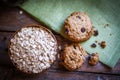 Oatmeal cookies with raisins on wooden background,vintage Royalty Free Stock Photo