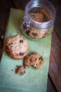 Oatmeal cookies with raisins on wooden background,vintage Royalty Free Stock Photo