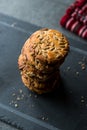 Oatmeal Cookies with Sunflower Seeds / Kernel Seeds for Ketogenic or Keto Diet. Royalty Free Stock Photo