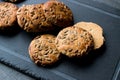 Oatmeal Cookies with Sunflower Seeds / Kernel Seeds for Ketogenic or Keto Diet. Royalty Free Stock Photo