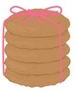 Oatmeal cookies tied with pink rope illustration. Biscuits isolated on white.