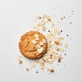 Oatmeal cookies, top view. Crunchy oat and wholemeal biscuit
