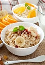 Oatmeal, cottage cheese, milk and fruit