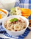 Oatmeal, cottage cheese, milk and fruit