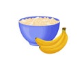Oatmeal. A cup of oatmeal with a banana. Healthy breakfast of oatmeal with fruit. Dietary vegetarian breakfast.A blue
